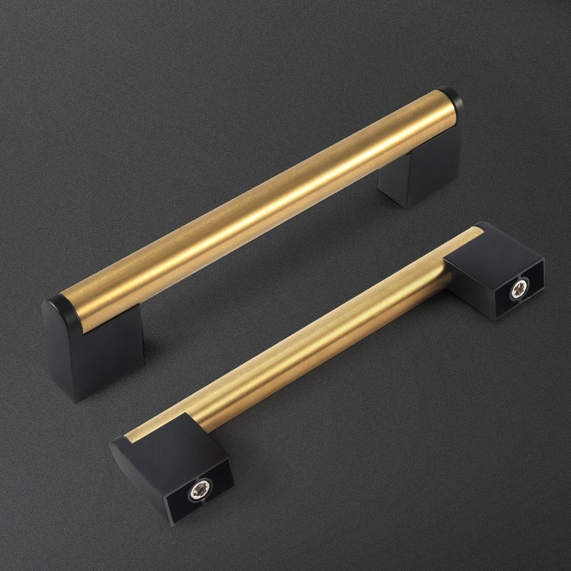 FULGENTE Golden Cabinet Pulls Brushed Brass Handles 5'' Stainless Steel Hardware for Kitchen Bathroom Wardrobe Bedroom Furniture Black Square Base and Rounded Gold Modern Style 5 inch (128mm) 10Pack - Image 4